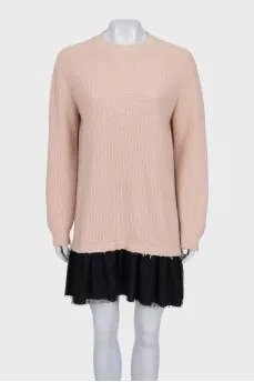 Pink knit dress with lace trim