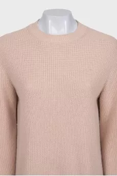 Pink knit dress with lace trim