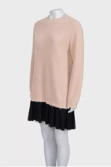 Pink knit dress with lace trim