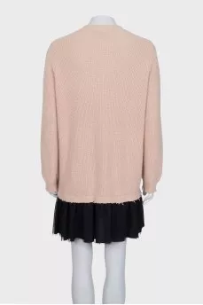 Pink knit dress with lace trim