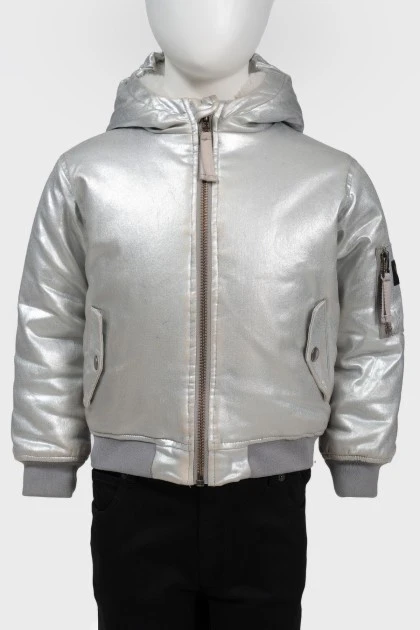 Children's silver down jacket with fur