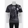 Men's gray straight t-shirt with print