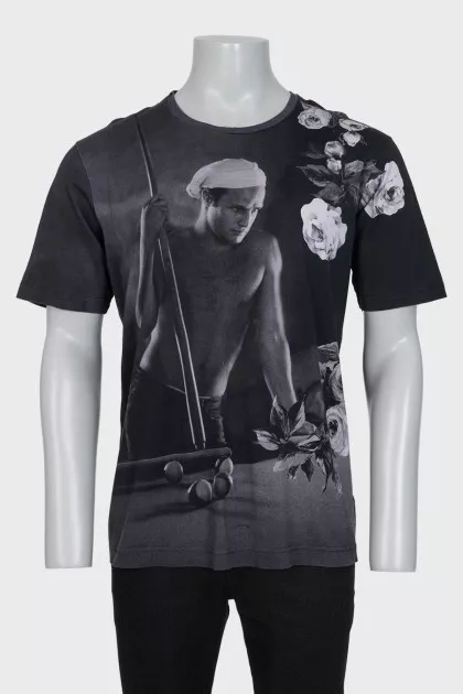 Men's gray straight t-shirt with print