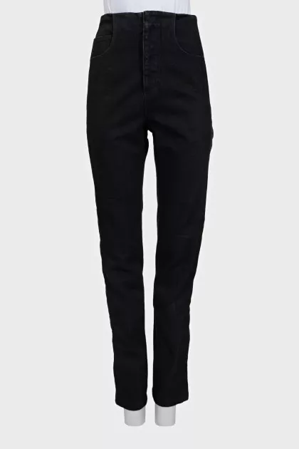 High-waisted jeans with leather inserts