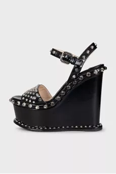 Black leather sandals with studs