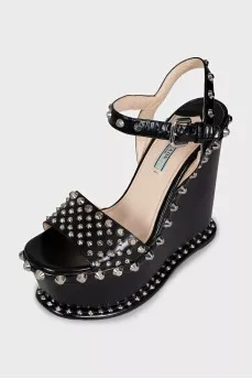 Black leather sandals with studs