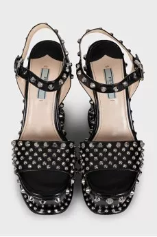 Black leather sandals with studs