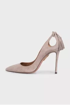 Beige suede shoes with decoration