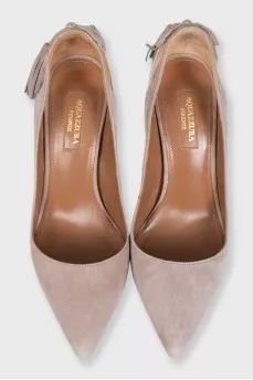 Beige suede shoes with decoration