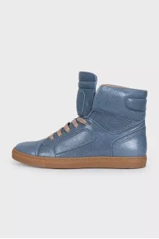 Blue leather high-top sneakers