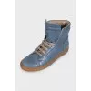 Blue leather high-top sneakers
