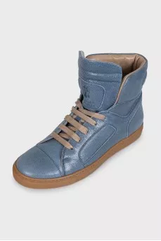 Blue leather high-top sneakers