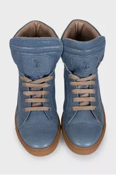 Blue leather high-top sneakers