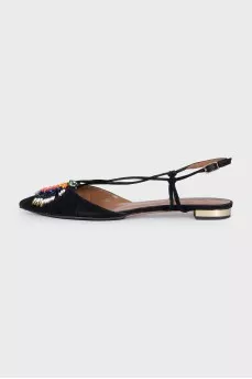 Suede slingbacks with a decorated toe