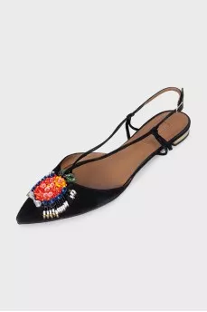 Suede slingbacks with a decorated toe