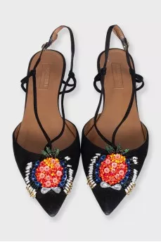 Suede slingbacks with a decorated toe