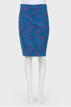 Blue floral pink pencil skirt