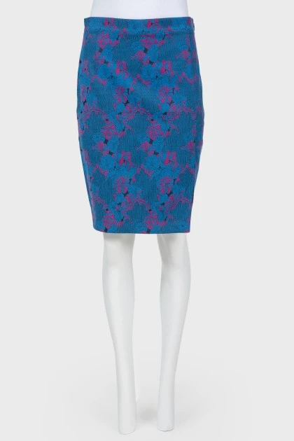 Blue floral pink pencil skirt