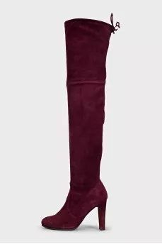 Suede over-the-knee boots decorated with laces