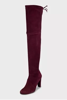 Suede over-the-knee boots decorated with laces