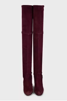 Suede over-the-knee boots decorated with laces