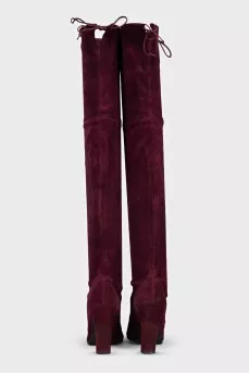Suede over-the-knee boots decorated with laces