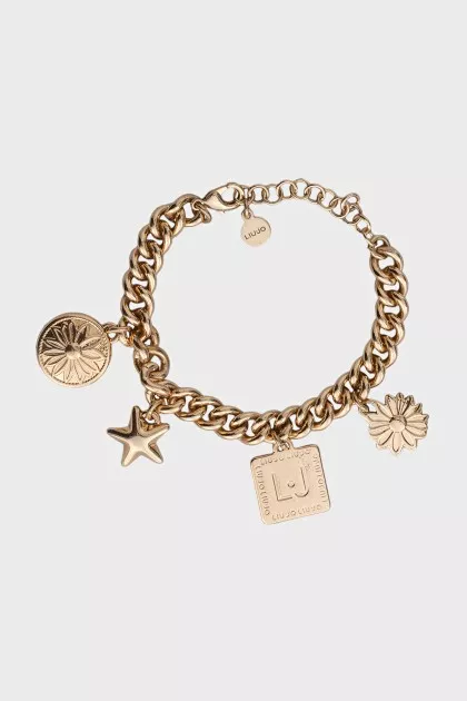 Gold chain bracelet with pendants