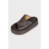 Brown leather flip-flops with high soles