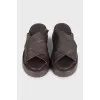 Brown leather flip-flops with high soles