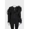 Black cropped jacket decorated with feathers