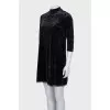 Black velvet straight-cut dress