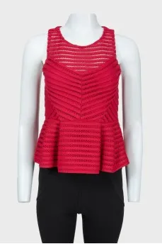 Perforated crimson peplum top