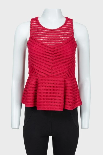 Perforated crimson peplum top