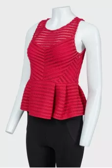 Perforated crimson peplum top