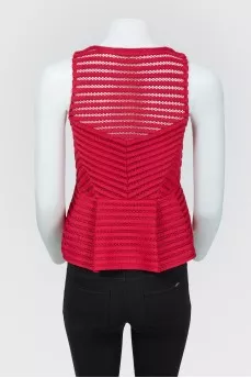 Perforated crimson peplum top
