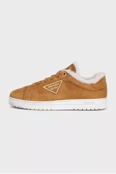 Suede sneakers with fur