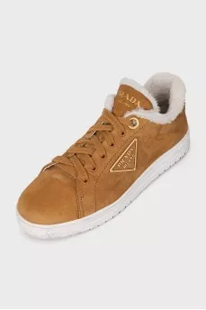 Suede sneakers with fur