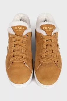 Suede sneakers with fur