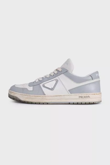 Two-tone leather lace-up sneakers