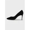 Black suede high heels
