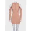 Brown dress with cutouts on the shoulders