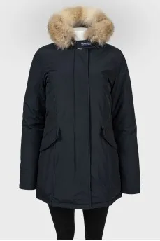 Navy blue jacket with fur hoodonet