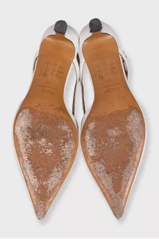 White leather slingbacks