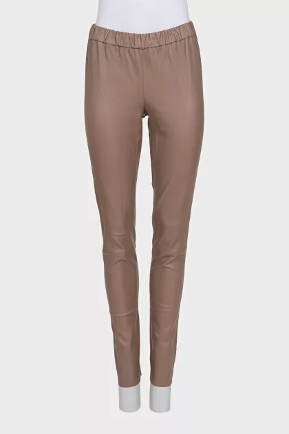 Leather tapered trousers with elastic waistband