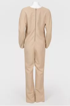 Beige back zip jumpsuit