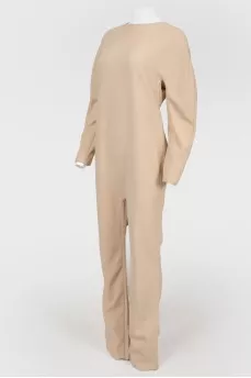 Beige back zip jumpsuit