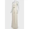 Evening milky floor-length dress with flounces