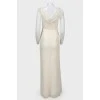 Evening milky floor-length dress with flounces
