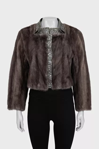 Mink coat with a decorated collar