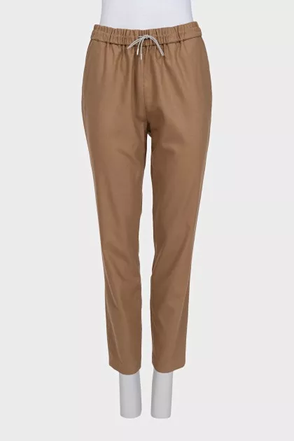 Tapered-fit wool trousers with drawstrings